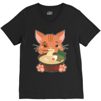 Japanese T  Shirt Anime Cute Cat Japanese Ramen Noodles Kawaii Gift De V-neck Tee | Artistshot