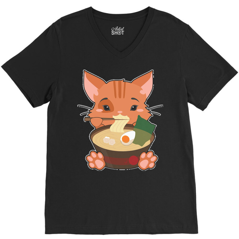 Japanese T  Shirt Anime Cute Cat Japanese Ramen Noodles Kawaii Gift De V-neck Tee | Artistshot