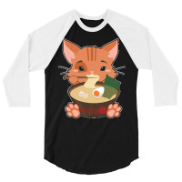 Japanese T  Shirt Anime Cute Cat Japanese Ramen Noodles Kawaii Gift De 3/4 Sleeve Shirt | Artistshot