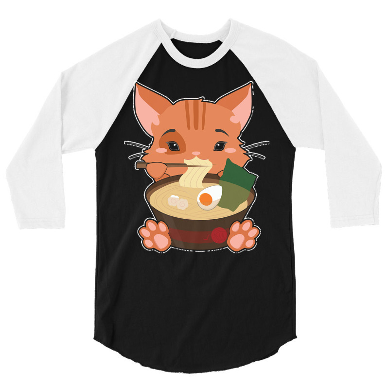 Japanese T  Shirt Anime Cute Cat Japanese Ramen Noodles Kawaii Gift De 3/4 Sleeve Shirt | Artistshot