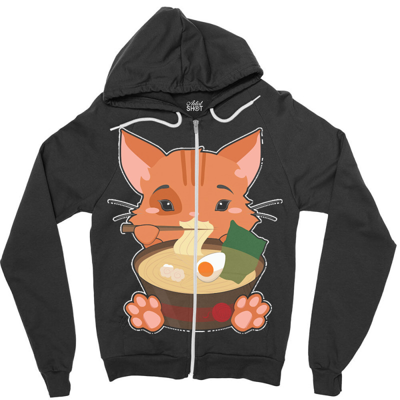 Japanese T  Shirt Anime Cute Cat Japanese Ramen Noodles Kawaii Gift De Zipper Hoodie | Artistshot