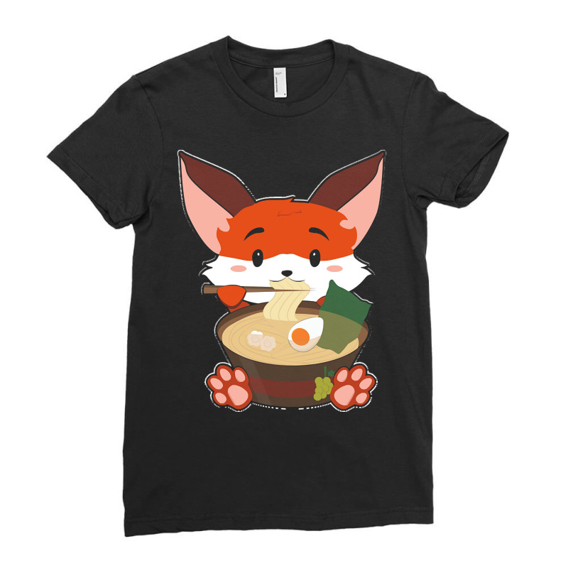 Japanese T  Shirt Anime Cute Fox Japanese Ramen Noodles Kawaii Gift Pr Ladies Fitted T-Shirt by blockmarta105 | Artistshot