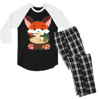 Japanese T  Shirt Anime Cute Fox Japanese Ramen Noodles Kawaii Gift Pr Men's 3/4 Sleeve Pajama Set | Artistshot