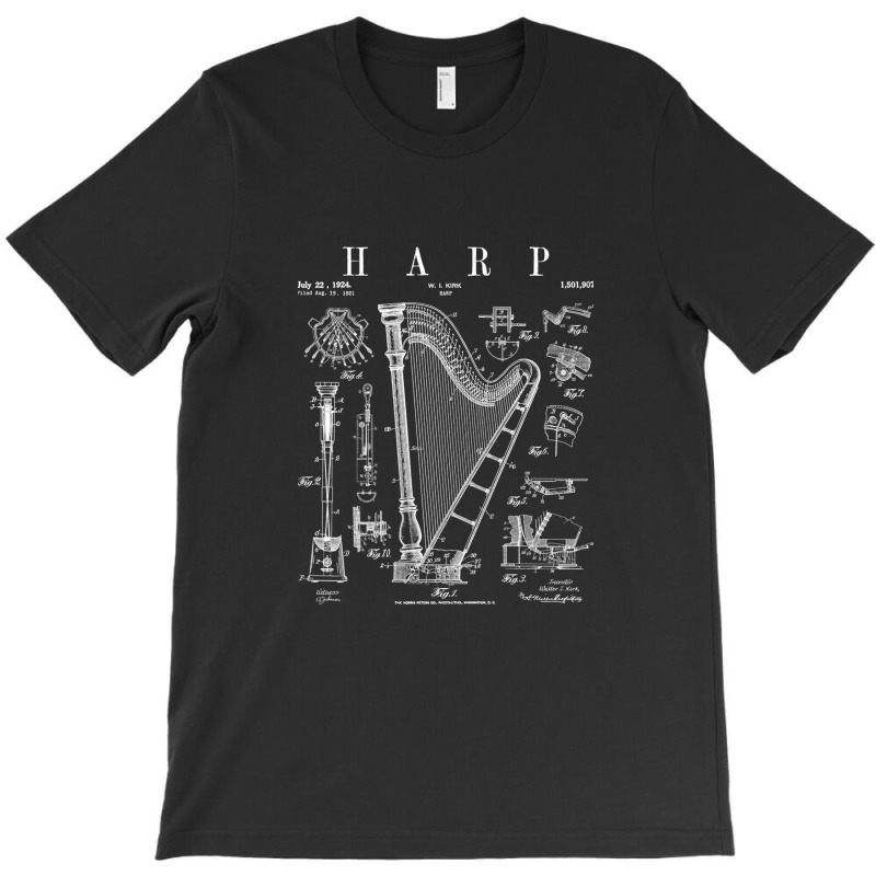 Harp Vintage Patent Harpist Drawing Print .png T-shirt | Artistshot