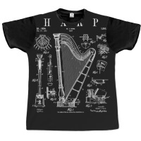 Harp Vintage Patent Harpist Drawing Print .png Graphic T-shirt | Artistshot