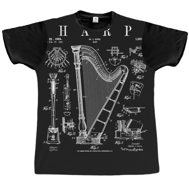 Harp Vintage Patent Harpist Drawing Print .png Graphic T-shirt | Artistshot