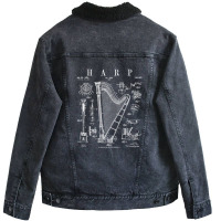 Harp Vintage Patent Harpist Drawing Print .png Unisex Sherpa-lined Denim Jacket | Artistshot