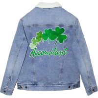 Irish Shamrocks Accountant St Patricks Day Gift Funny Unisex Sherpa-lined Denim Jacket | Artistshot