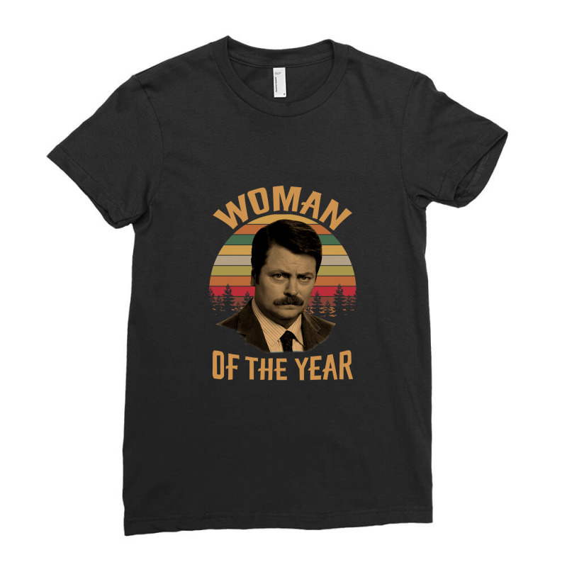 Woman Of The Year Vintage Retro Ron Swanson Parks And Recreation Ladies Fitted T-Shirt by ChristineErevelles | Artistshot