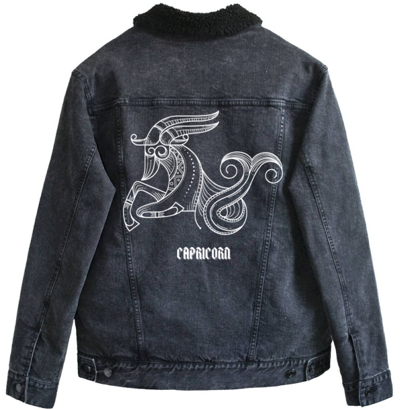 Capricorn  Capricorn Astrology Sign  Birthday (white) 1 Unisex Sherpa-lined Denim Jacket | Artistshot