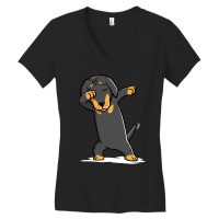 Trending Dabbing Dachshund Funny Doxie Women's V-neck T-shirt | Artistshot