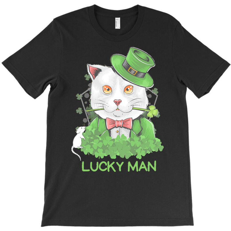 Lucky Man T  Shirt Lucky Man Funny White Cat And White Mouse St. Patri T-shirt | Artistshot