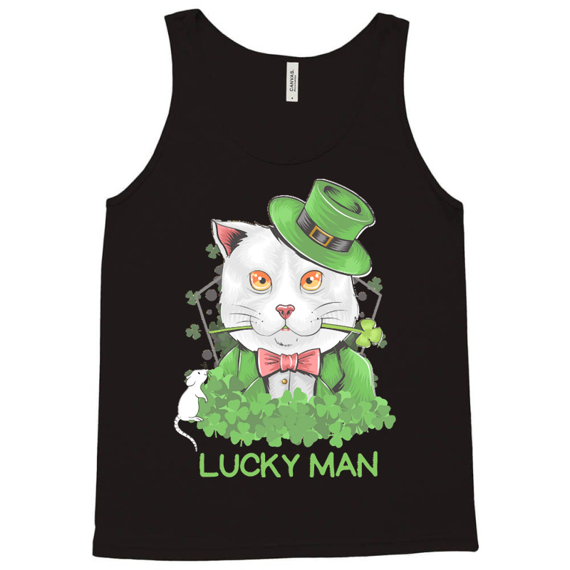 Lucky Man T  Shirt Lucky Man Funny White Cat And White Mouse St. Patri Tank Top | Artistshot