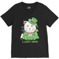 Lucky Man T  Shirt Lucky Man Funny White Cat And White Mouse St. Patri V-neck Tee | Artistshot