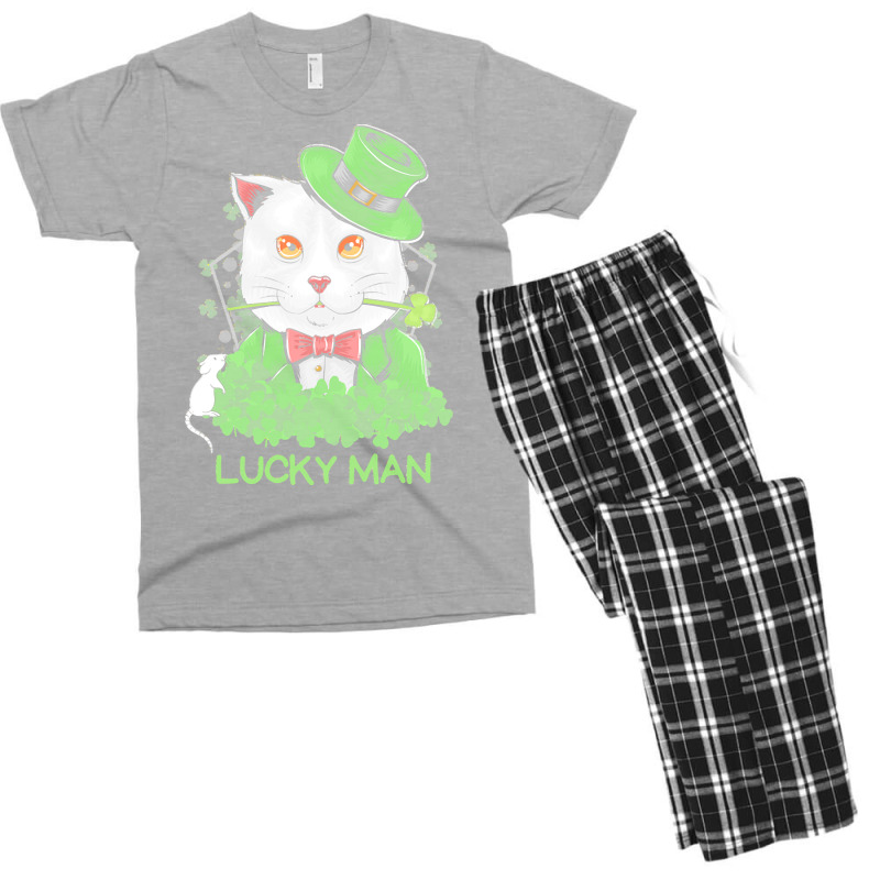 Lucky Man T  Shirt Lucky Man Funny White Cat And White Mouse St. Patri Men's T-shirt Pajama Set | Artistshot