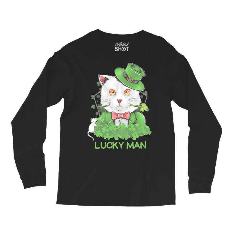 Lucky Man T  Shirt Lucky Man Funny White Cat And White Mouse St. Patri Long Sleeve Shirts | Artistshot