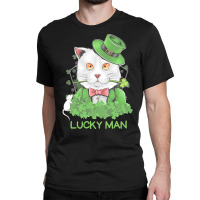 Lucky Man T  Shirt Lucky Man Funny White Cat And White Mouse St. Patri Classic T-shirt | Artistshot