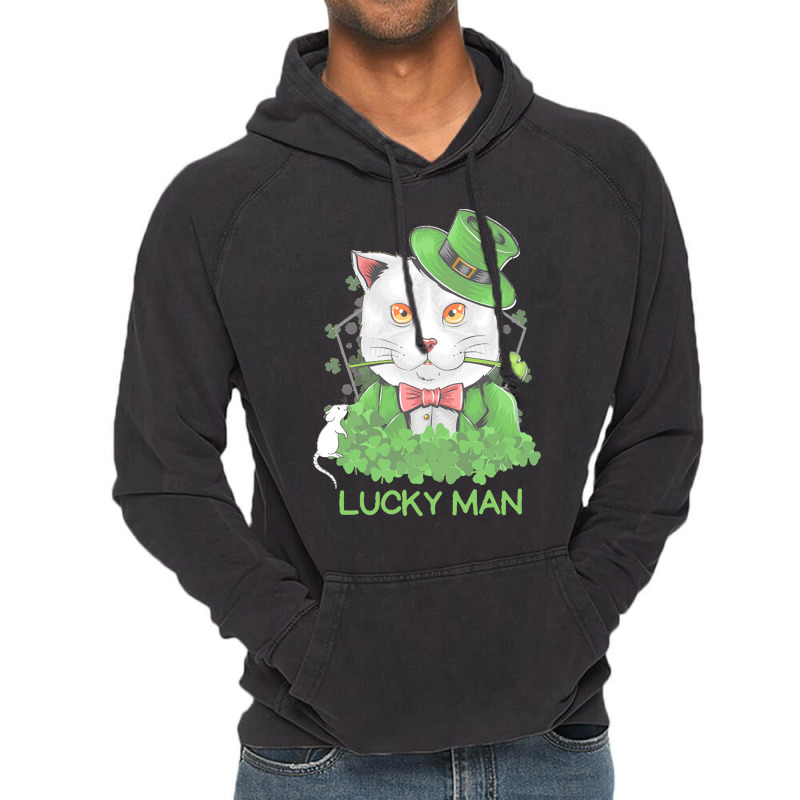 Lucky Man T  Shirt Lucky Man Funny White Cat And White Mouse St. Patri Vintage Hoodie | Artistshot