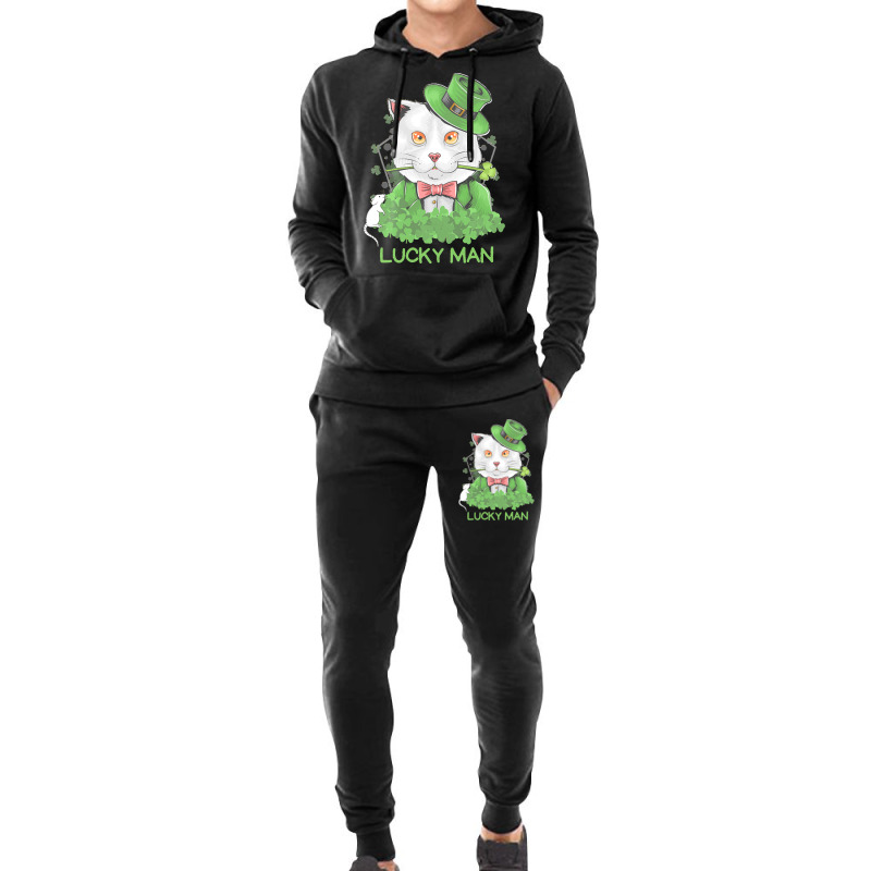 Lucky Man T  Shirt Lucky Man Funny White Cat And White Mouse St. Patri Hoodie & Jogger Set | Artistshot