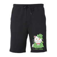 Lucky Man T  Shirt Lucky Man Funny White Cat And White Mouse St. Patri Fleece Short | Artistshot