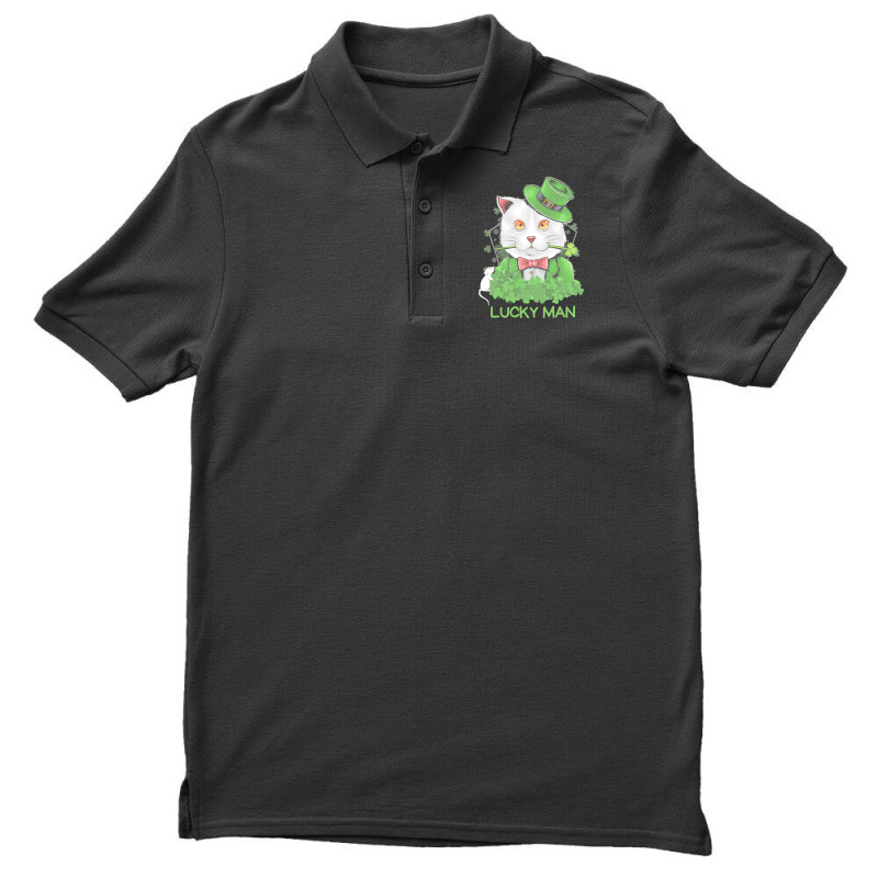 Lucky Man T  Shirt Lucky Man Funny White Cat And White Mouse St. Patri Men's Polo Shirt | Artistshot