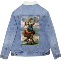 Saint Christopher Carrying The Christ Child Fresco Unisex Sherpa-lined Denim Jacket | Artistshot