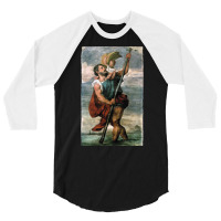 Saint Christopher Carrying The Christ Child Fresco 3/4 Sleeve Shirt | Artistshot