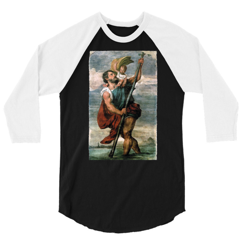 Saint Christopher Carrying The Christ Child Fresco 3/4 Sleeve Shirt | Artistshot