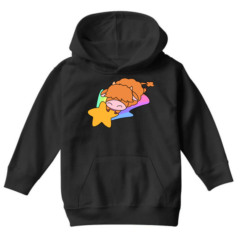 Rainbow Shooting Star Highland Cow Youth Hoodie | Artistshot