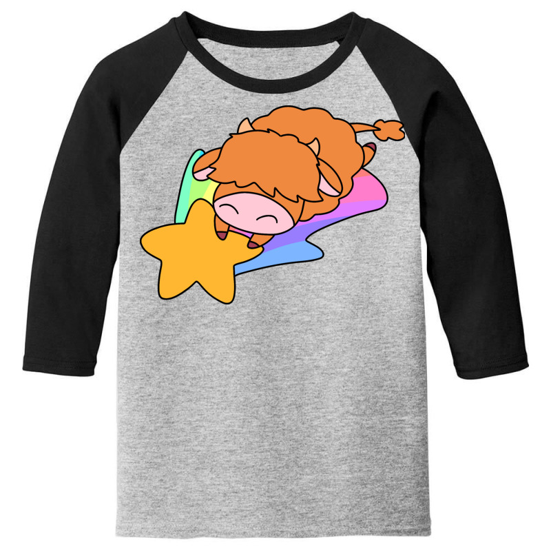 Rainbow Shooting Star Highland Cow Youth 3/4 Sleeve | Artistshot