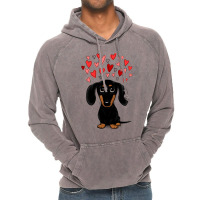 Black And Tan Dachshund With Valentine Hearts  Cute Cartoon Wiener Dog Vintage Hoodie | Artistshot