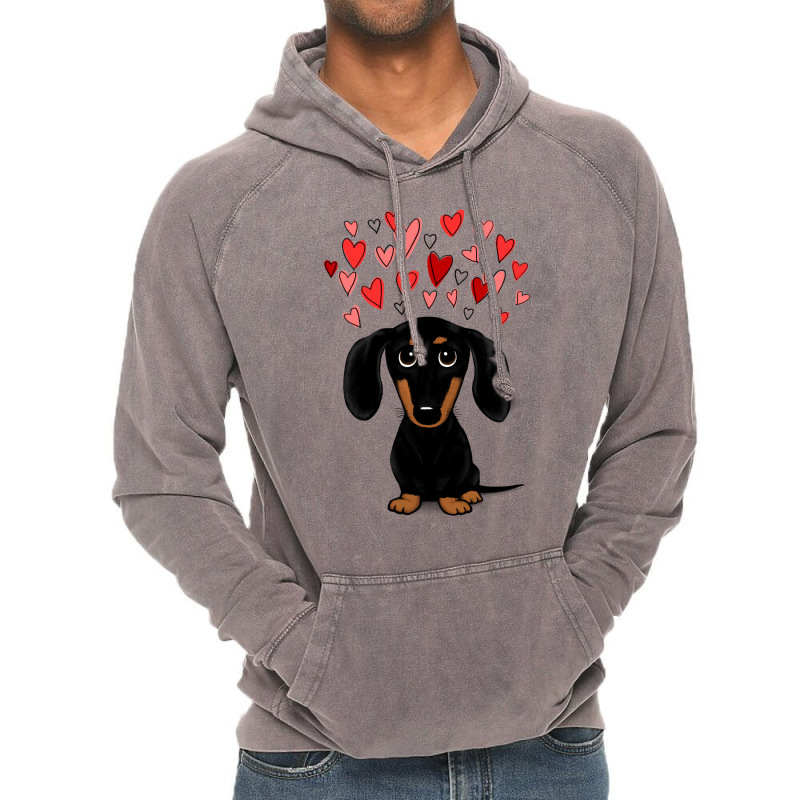 Black And Tan Dachshund With Valentine Hearts  Cute Cartoon Wiener Dog Vintage Hoodie by hammadmulatp | Artistshot