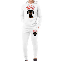 Black And Tan Dachshund With Valentine Hearts  Cute Cartoon Wiener Dog Hoodie & Jogger Set | Artistshot