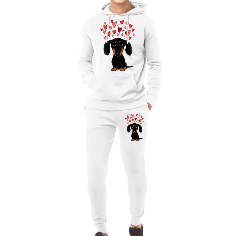 Black And Tan Dachshund With Valentine Hearts  Cute Cartoon Wiener Dog Hoodie & Jogger set by hammadmulatp | Artistshot