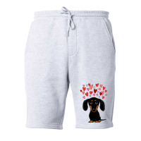 Black And Tan Dachshund With Valentine Hearts  Cute Cartoon Wiener Dog Fleece Short | Artistshot