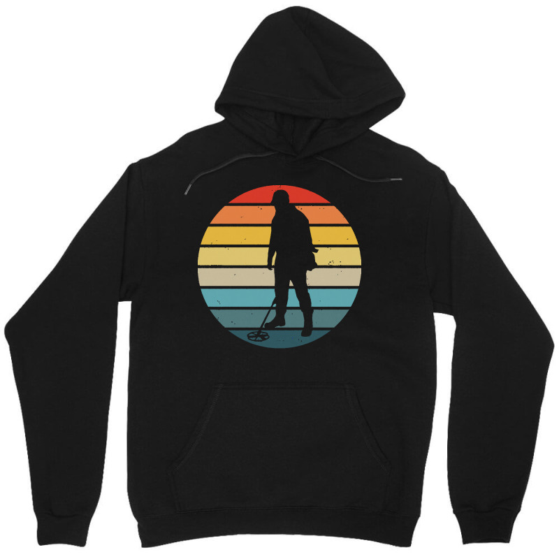 Metal T  Shirt Metal Detector Silhouette On A Distressed Retro Sunset Unisex Hoodie | Artistshot