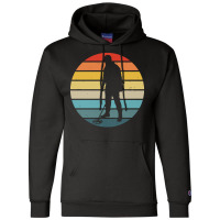 Metal T  Shirt Metal Detector Silhouette On A Distressed Retro Sunset Champion Hoodie | Artistshot