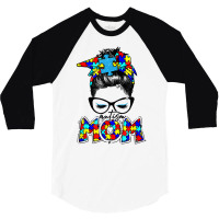 Autism Cute Puzzle Messy Bun Mom Awareness For Womanmen T Shirt 3/4 Sleeve Shirt | Artistshot