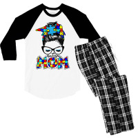 Autism Cute Puzzle Messy Bun Mom Awareness For Womanmen T Shirt Men's 3/4 Sleeve Pajama Set | Artistshot