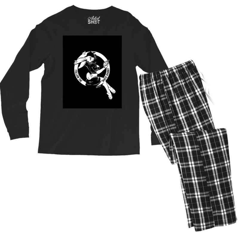 Follow The White Rabbit   White On Black Base Men's Long Sleeve Pajama Set | Artistshot