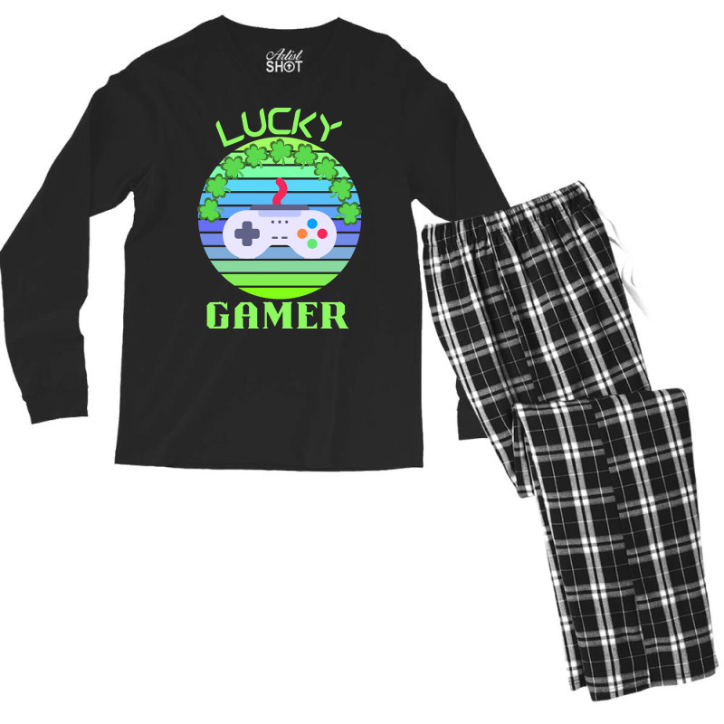 One Lucky Gamer T  Shirtone Lucky Gamer T  Shirt (2) Men's Long Sleeve Pajama Set | Artistshot