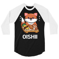 Cute Kawaii Fox Eats Sushi Japanese Food Lover Otaku 3/4 Sleeve Shirt | Artistshot