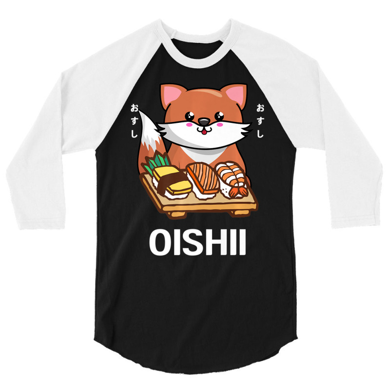 Cute Kawaii Fox Eats Sushi Japanese Food Lover Otaku 3/4 Sleeve Shirt by thanhtran | Artistshot