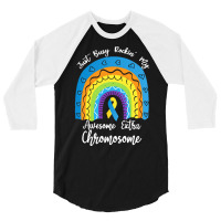 Rainbow Down Syndrome Funny For Kid T  Shirt Just Busy Rockin' My Awes 3/4 Sleeve Shirt | Artistshot