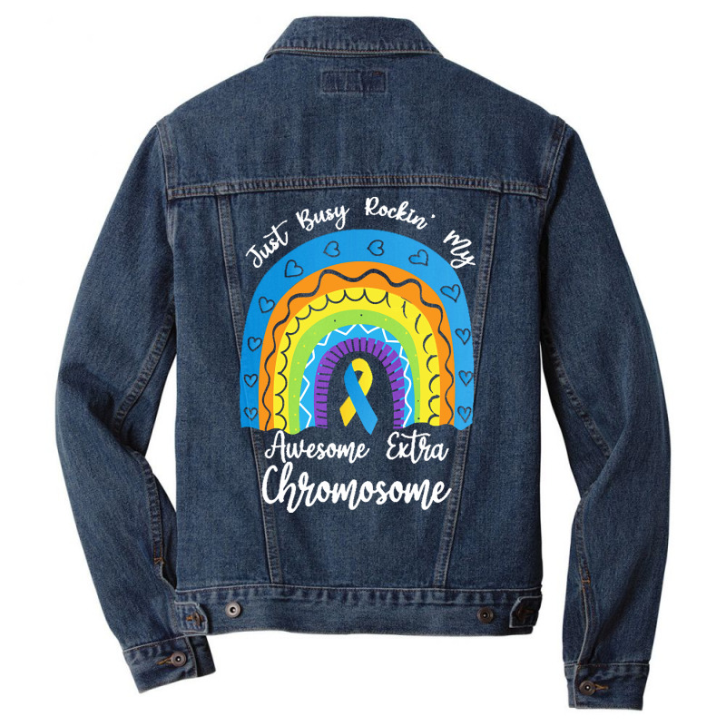 Rainbow Down Syndrome Funny For Kid T  Shirt Just Busy Rockin' My Awes Men Denim Jacket | Artistshot