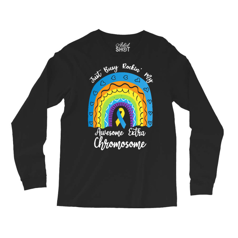 Rainbow Down Syndrome Funny For Kid T  Shirt Just Busy Rockin' My Awes Long Sleeve Shirts | Artistshot