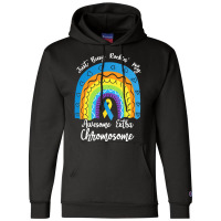 Rainbow Down Syndrome Funny For Kid T  Shirt Just Busy Rockin' My Awes Champion Hoodie | Artistshot