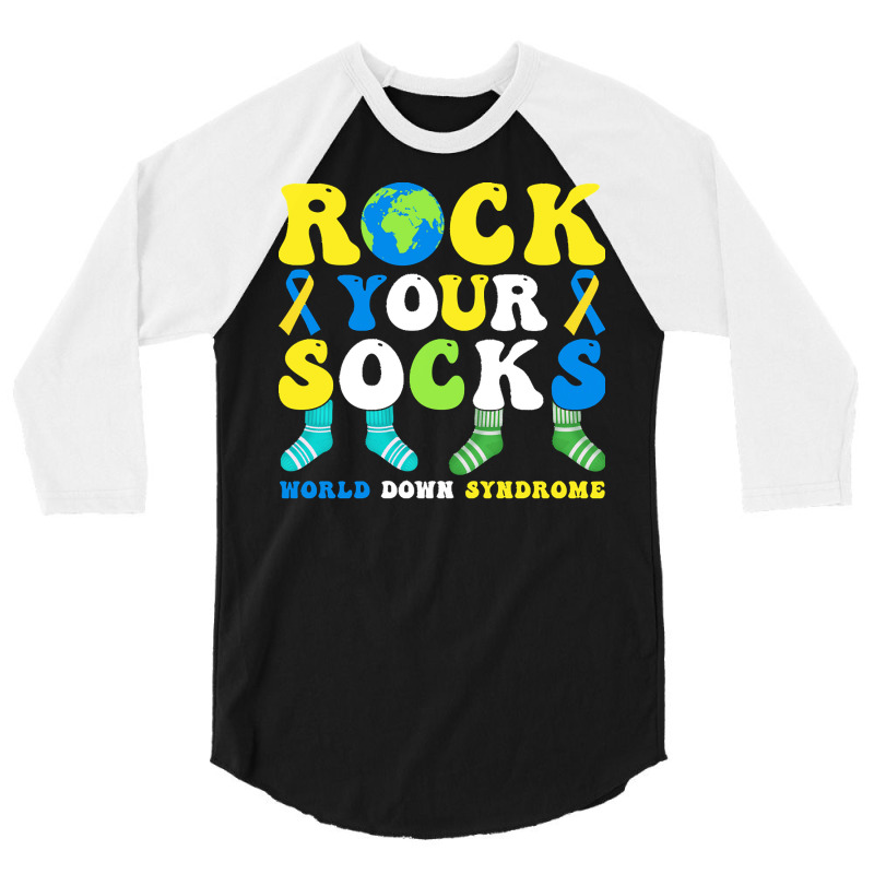 Rock Your Socks World Down Syndrome Day T  Shirt Rock Your Socks World 3/4 Sleeve Shirt | Artistshot