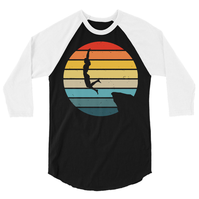 Scuba Diving T  Shirt Cliff Diving Silhouette On A Distressed Retro Su 3/4 Sleeve Shirt | Artistshot