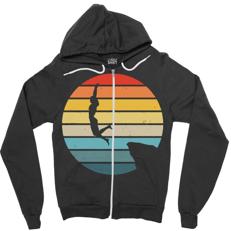 Scuba Diving T  Shirt Cliff Diving Silhouette On A Distressed Retro Su Zipper Hoodie | Artistshot